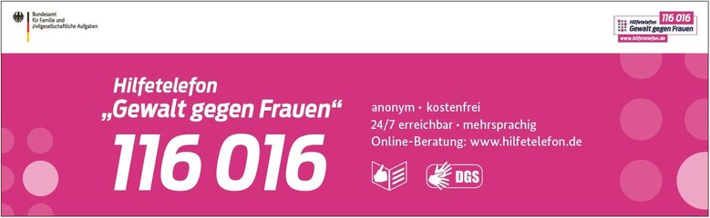 Unter der 116 016 erreichen Sie uns rund um die Uhr, auch an Wochenenden und Feiertagen – an 365 Tagen im Jahr. Ihr Anruf beim Hilfetelefon ist kostenlos. Sie müssen uns Ihren Namen nicht nennen. Selbstverständlich behandeln wir Ihren Anruf vertraulich.
